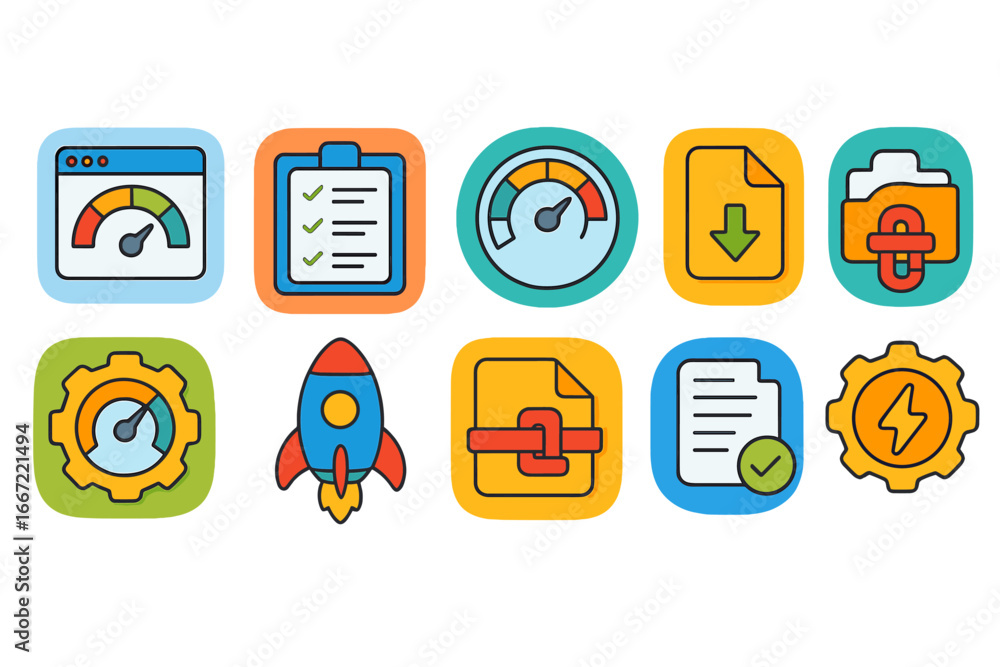 Poster Optimization and performance 3d icon set for digital enhancement and analysis