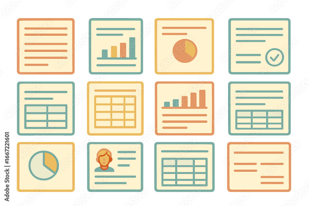 Aufkleber data and analytics outline icon set. charts, graphs, information linear collection