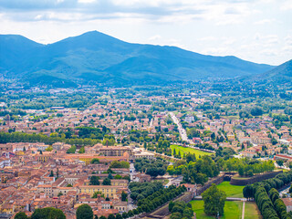 Lucca Tuscany beautiful aerial panorama of the city in Italy