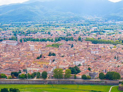Lucca Tuscany beautiful aerial panorama of the city in Italy