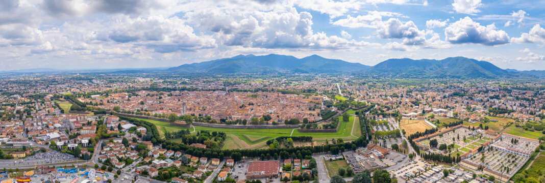Lucca Tuscany beautiful aerial panorama of the city in Italy