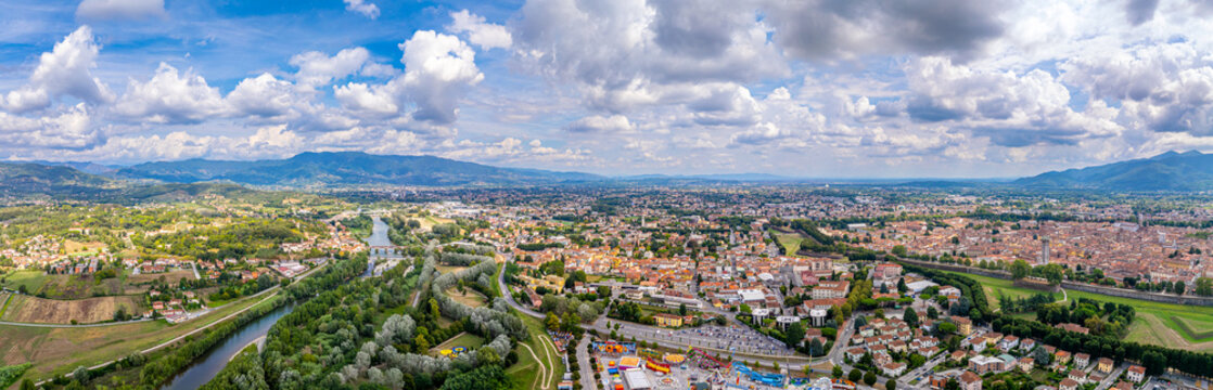 Lucca Tuscany beautiful aerial panorama of the city in Italy