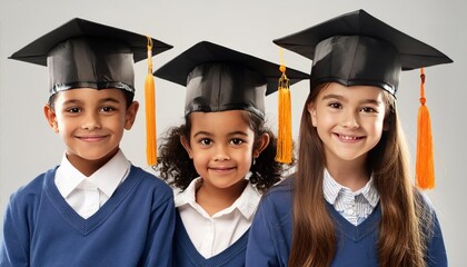Little Cute School Student with Graduation Cap Creative Education Concept