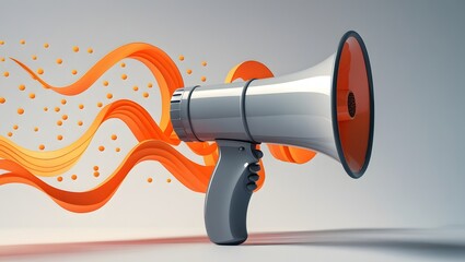 Fototapeta premium Modern Corporate Style Megaphone with Abstract Orange Waves 