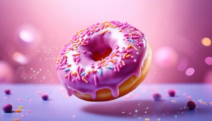 Single Pink Donut Levitating in the Air – Creative Photography