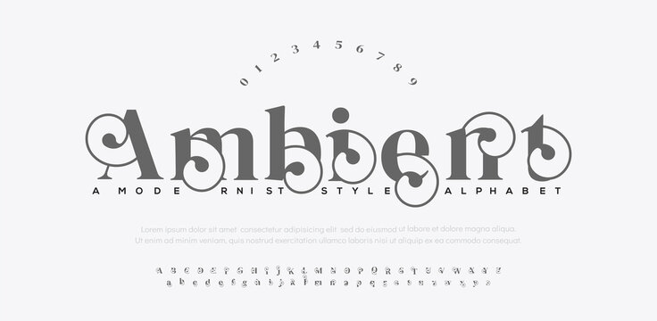 Ambient, Luxury wedding alphabet logo font. Classic Lettering Minimal Fashion Designs. Typography modern serif fonts regular decorative vintage concept. vector illustration