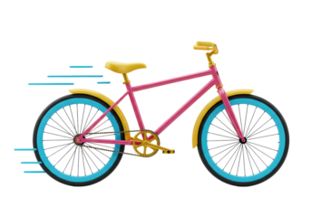 Isolated 3D Render of a Pink and Yellow Bicycle in Motion, Cycling and Outdoor Activity