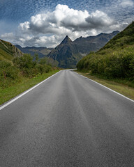 Mountain road leading to the Alps in Gaschurn, Vorarlberg, Austria