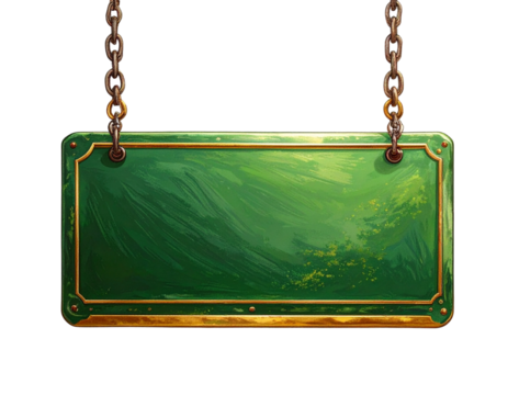 Minimalist Green Sign with Simple Gold Outline isolated on a transparent background