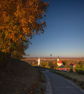 Tarcal village with vineyards and churches in the Tokaj wine region, Hungary