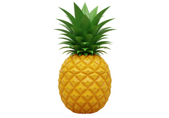 Isolated 3D Render of a Whole Yellow Pineapple with Green Leaves, Tropical Fruit