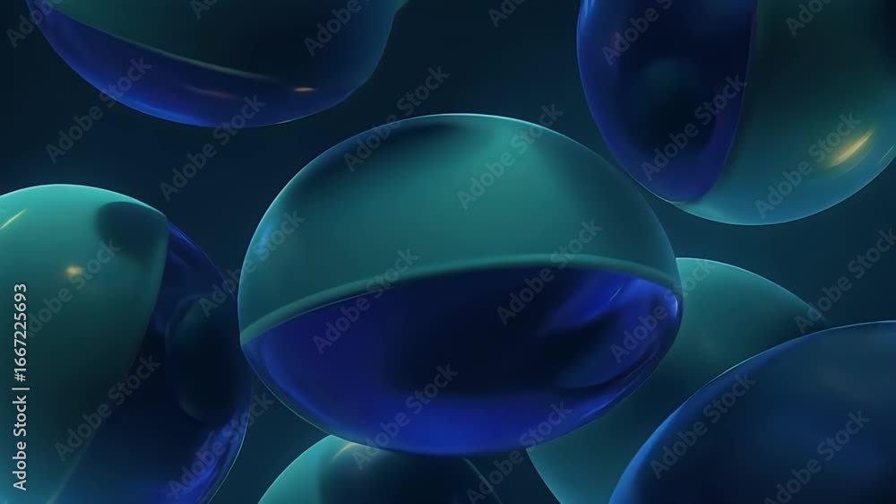 Poster abstract spheres motion rendering with dark blue and turquoise