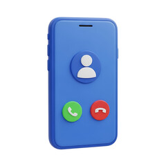 3d illustration of a blue smartphone with call icons isolated on transparent background