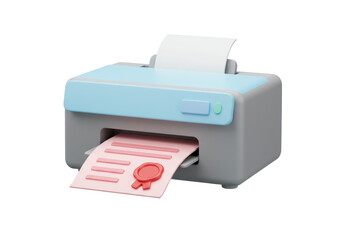 Isolated 3D Render of a Printer and a Document with a Wax Seal, Printing Certificates and Official Papers