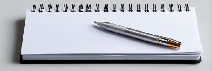 Silver pen on blank spiral notebook with white pages