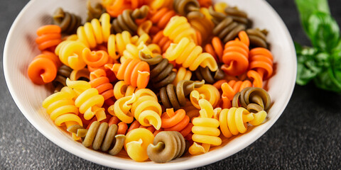 pasta trottole tricolor pasta spiral dish twisted Italian food tasty snack fresh delicious gourmet...
