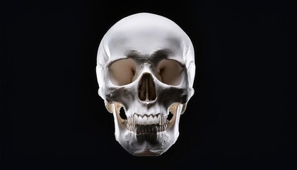 Obraz premium Anatomical Study of a Human Skull with Teeth and Jaw Bones on a Black Background