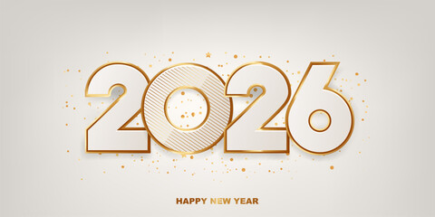 Happy new year 2026 background. Shiny golden numbers on a white background. Holiday greeting card design.
