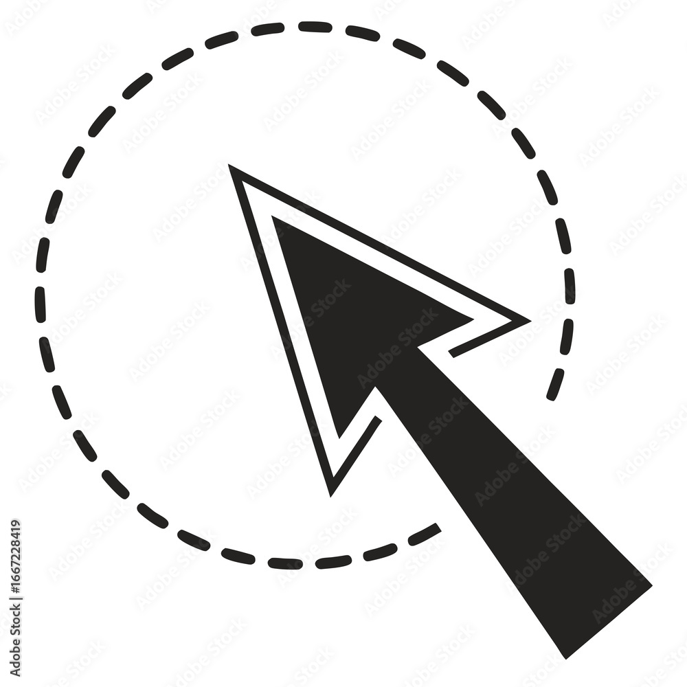 Fototapete black computer mouse cursor arrow pointing towards a dashed circle selection area