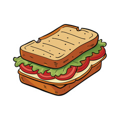 Delicious toasted blt sandwich with crispy bacon and creamy mayonnaise on white bread illustration