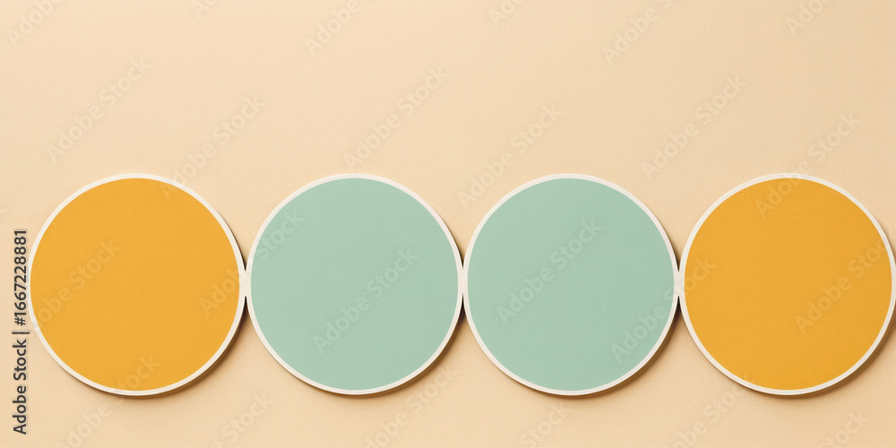Poster four circular shapes in soft colors on a minimalist background