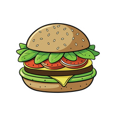 Delicious veggie burger with fresh lettuce tomato and creamy avocado advertising banner design