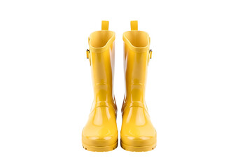 Pair of vibrant yellow rain boots stands out against a stark black background.