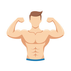 Fototapeta premium Man with Muscular Physique Flexing Biceps, Bodybuilder Showing Arms Strength, Body Positive Illustration