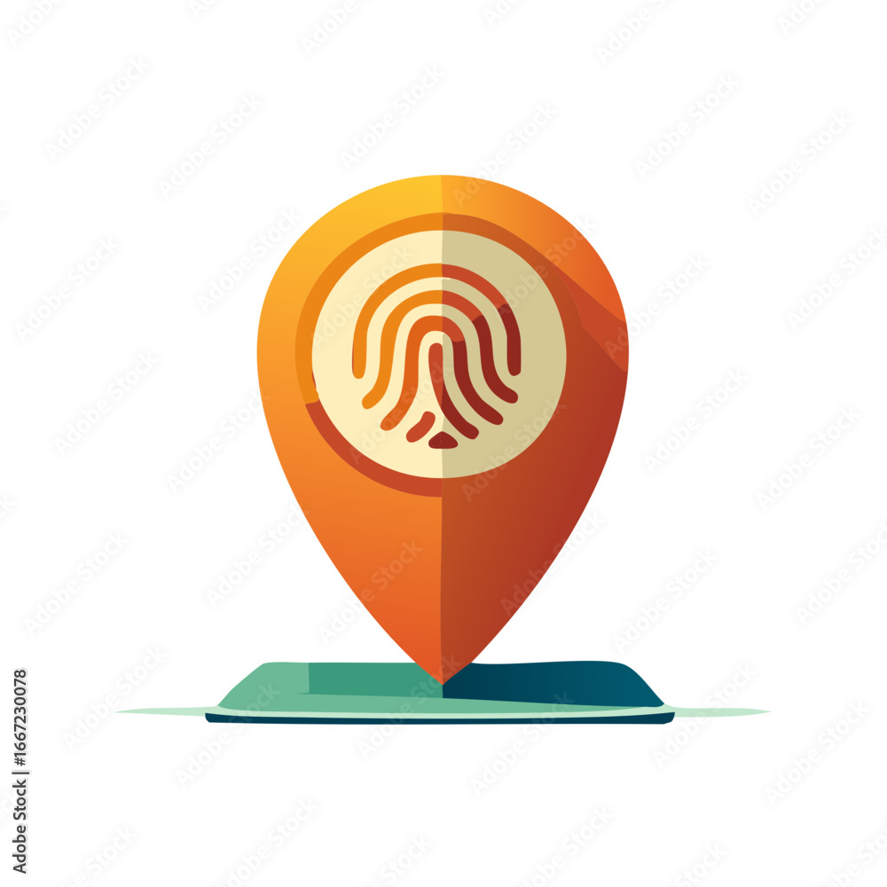 Poster map pointer with biometric fingerprint for secure location tracking and digital identity