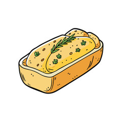 Delicious baked garlic bread with melted cheese and fresh herbs on a clean white background banner