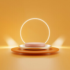 Modern product display podium with neon ring and spotlight accents ideal for e-commerce showcase