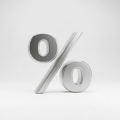 Silver percent symbol isolated on transparent background