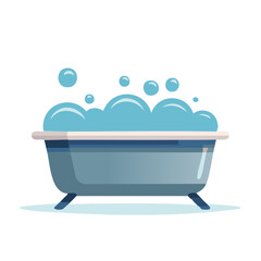 Bathtub filled with soap suds bubbles for relaxation and hygiene