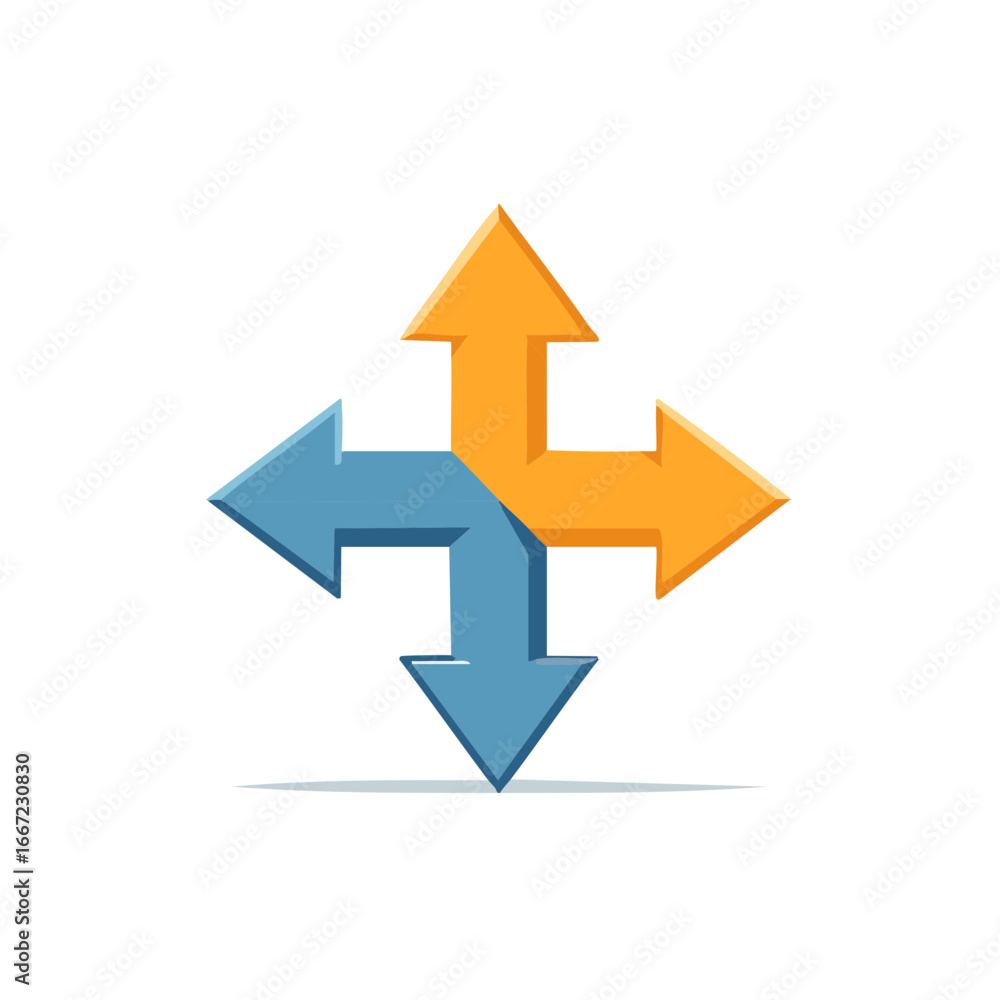 Poster 3d directional arrow icon with four paths pointing up down left and right
