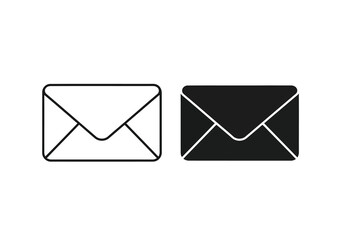 Vector art of two envelopes, one outlined and one solid black, isolated on a, representing communication and mail services