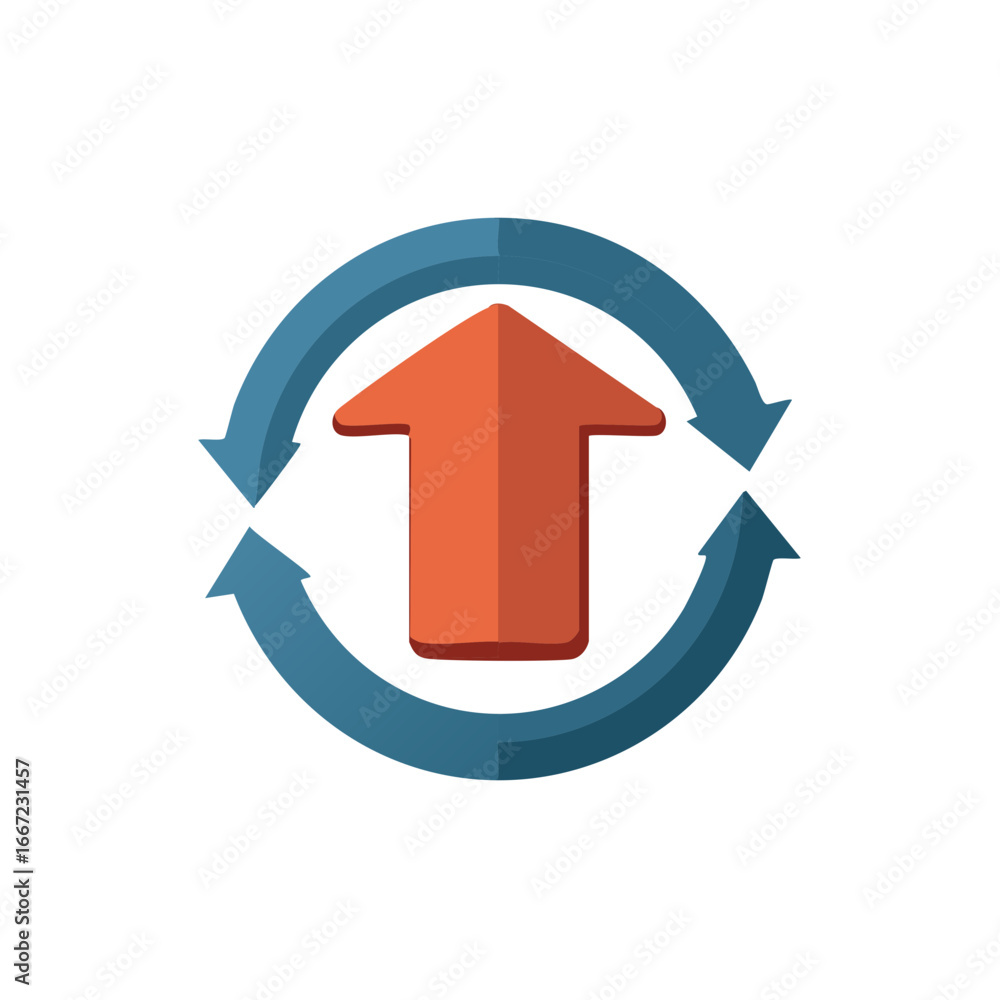 Aufkleber circular process icon with upward arrow representing upgrade update and growth
