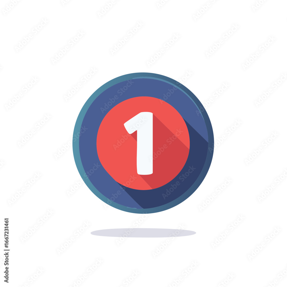 Aufkleber flat design style icon with white number one in a red circle and blue border signifying first priori