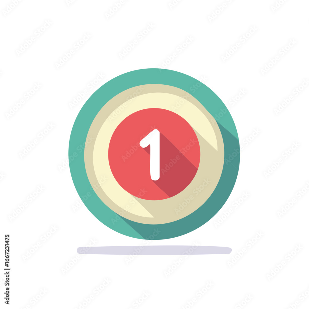 Poster vector illustration of number 1 within a circle, with drop shadow effect.