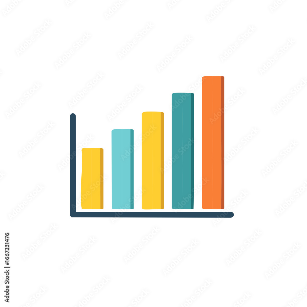 Poster colorful bar chart icon showing growth and progress. business data visualization and analytics conce