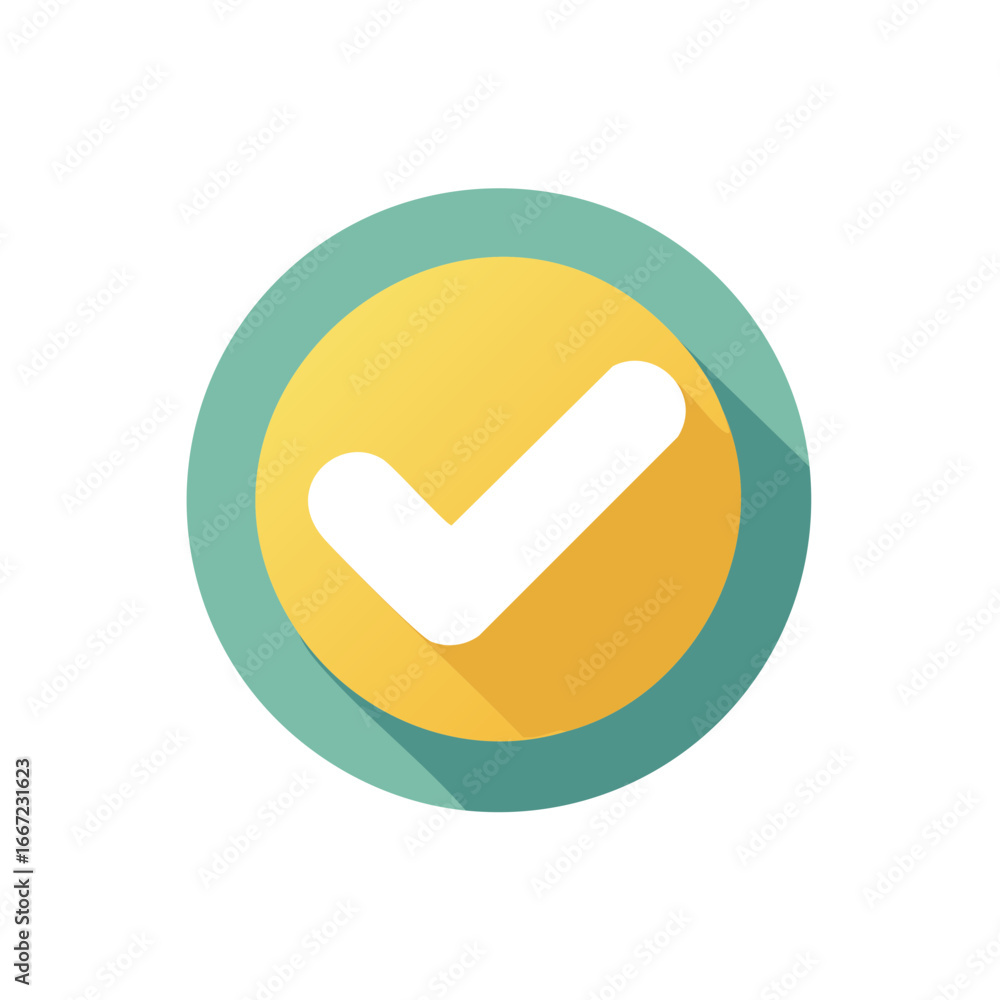 Poster check mark in a circle shape with a shadow a symbol of validation and approval