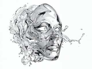 A mask sculpted from flowing water, transparent identity