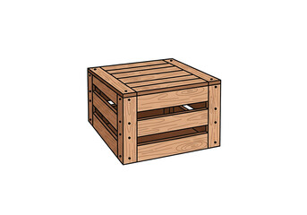 Simple, illustration of a light brown wooden crate, set against a stark black background.