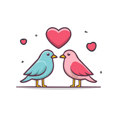 Obraz premium Lovebirds Cartoon Illustration Pair of Birds with Hearts Valentines Day