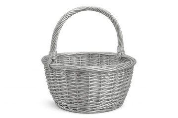 Obraz premium Silver wicker basket with handle isolated on transparent background, ideal for composites and designs