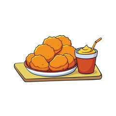 Crispy chicken nuggets served with sweet honey mustard and smoky barbecue dipping sauces