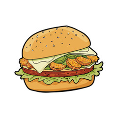 Crispy chicken schnitzel sandwich with creamy coleslaw served on a clean white background for food illustration