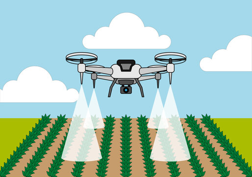 Dron fumigando campos de cultivo de agricultores 