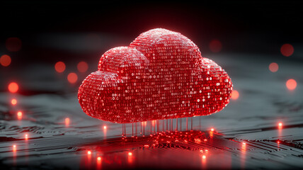 A digital cloud connected to a circuit board portraying edge to cloud connectivity and secure data flow, conveying scalable services and reliable computing.
