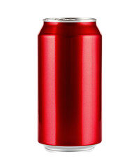 A red can of soda is sitting on a white background