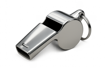 Classic chrome whistle lying on transparent background